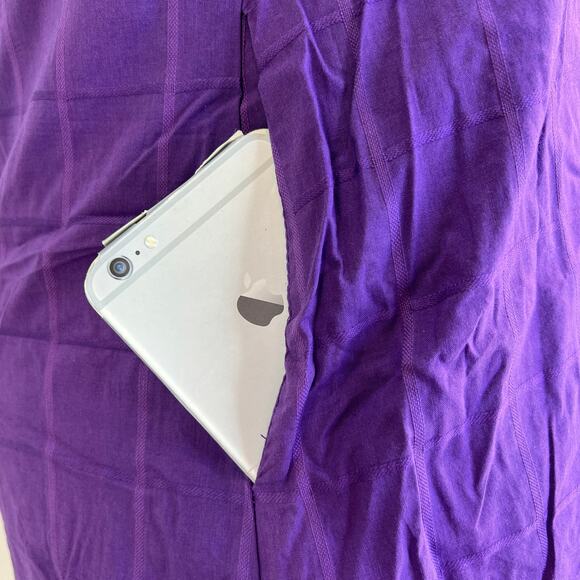 Never A Wallflower High Neck Dress Purple Windowpane Cotton - Picture 5 of 9